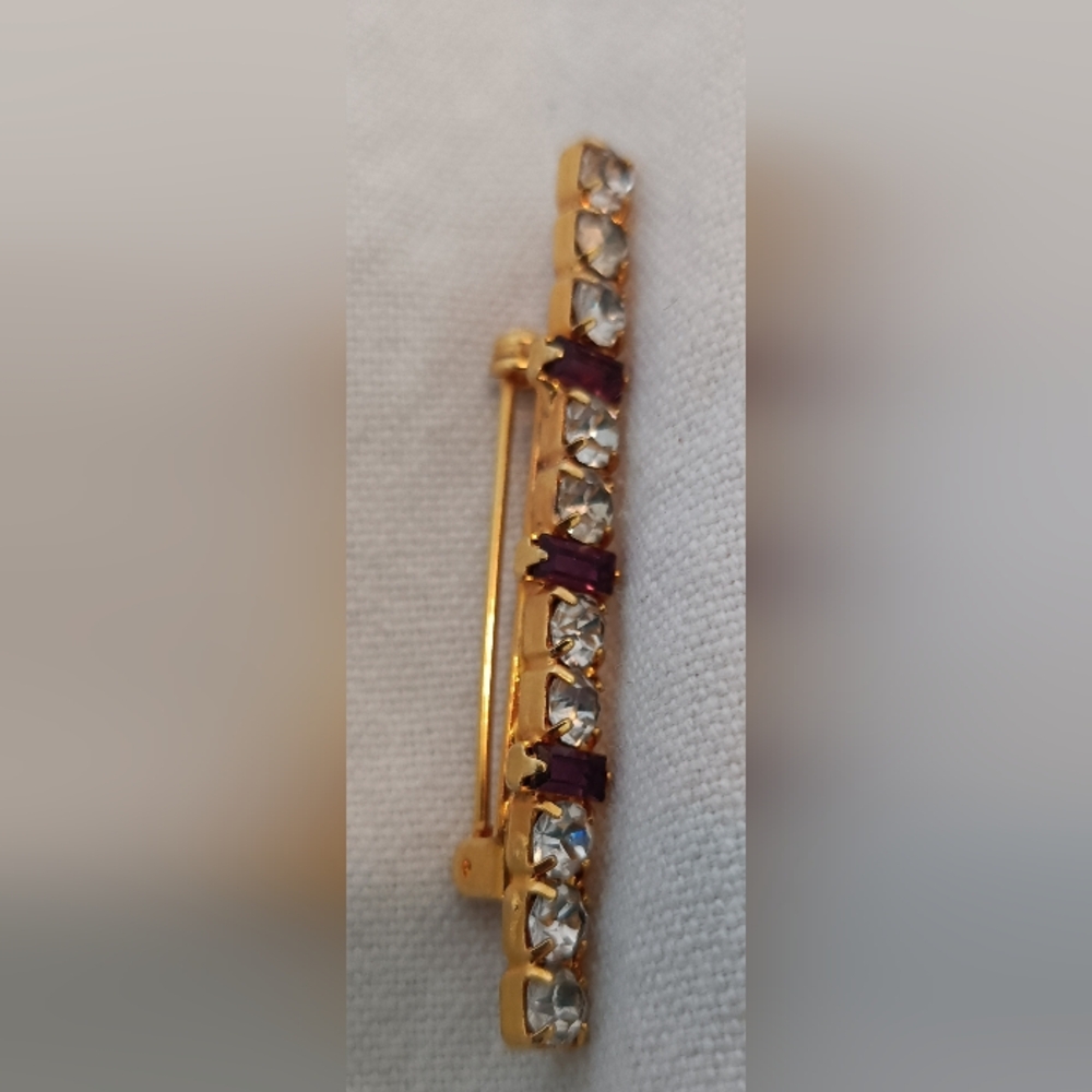 Gold-Tone Women’s Brooch with Purple and Clear Stones